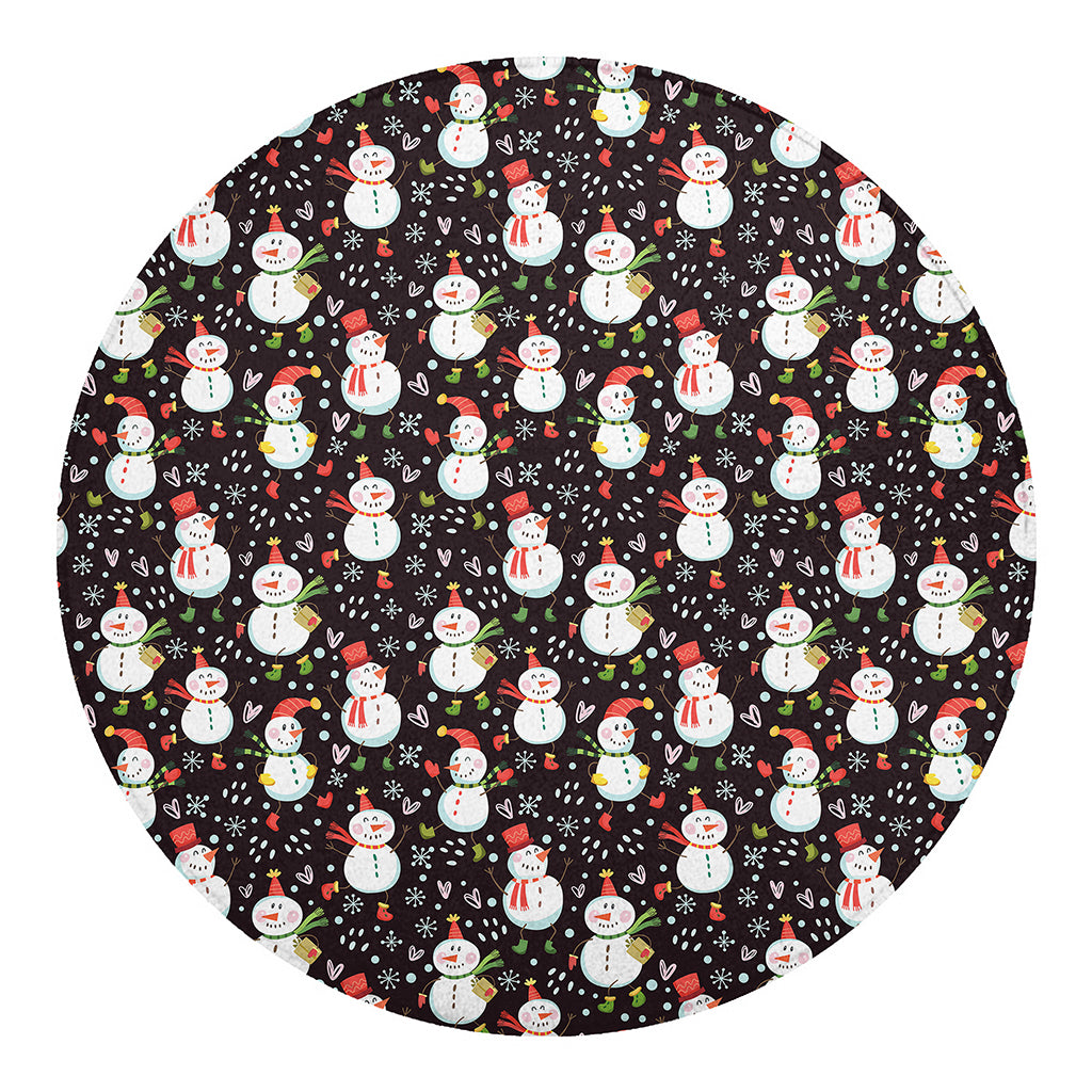 Happy Snowman Pattern Print Round Blanket