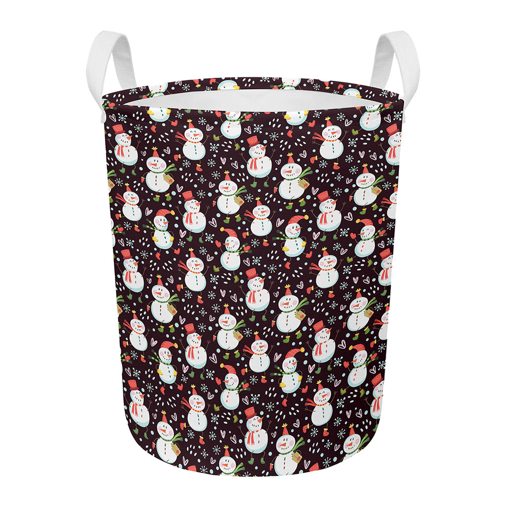 Happy Snowman Pattern Print Round Laundry Basket