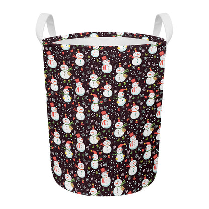 Happy Snowman Pattern Print Round Laundry Basket