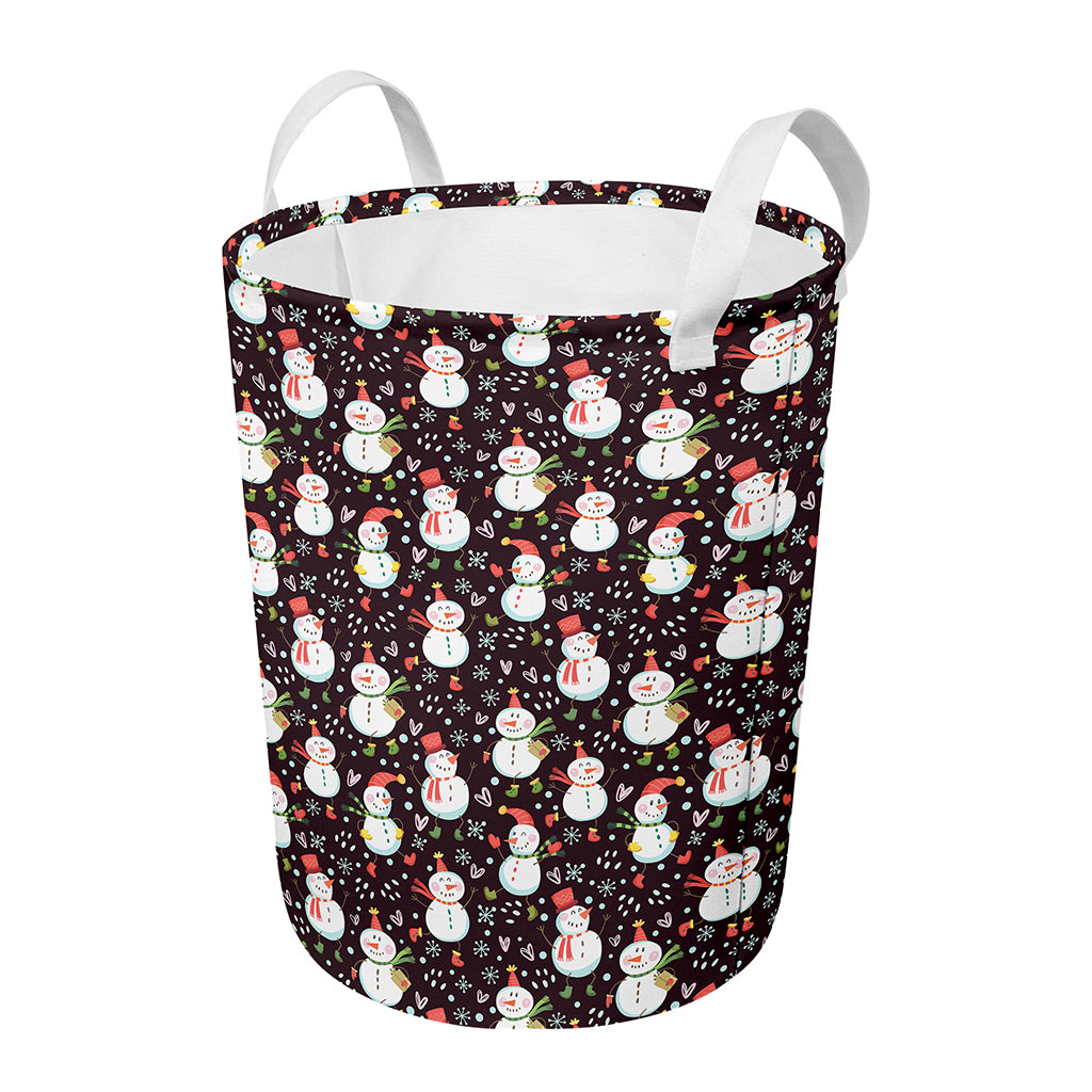 Happy Snowman Pattern Print Round Laundry Basket