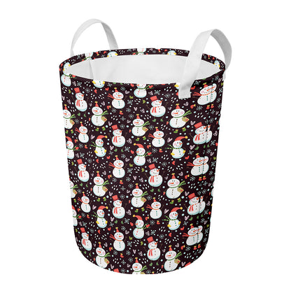 Happy Snowman Pattern Print Round Laundry Basket