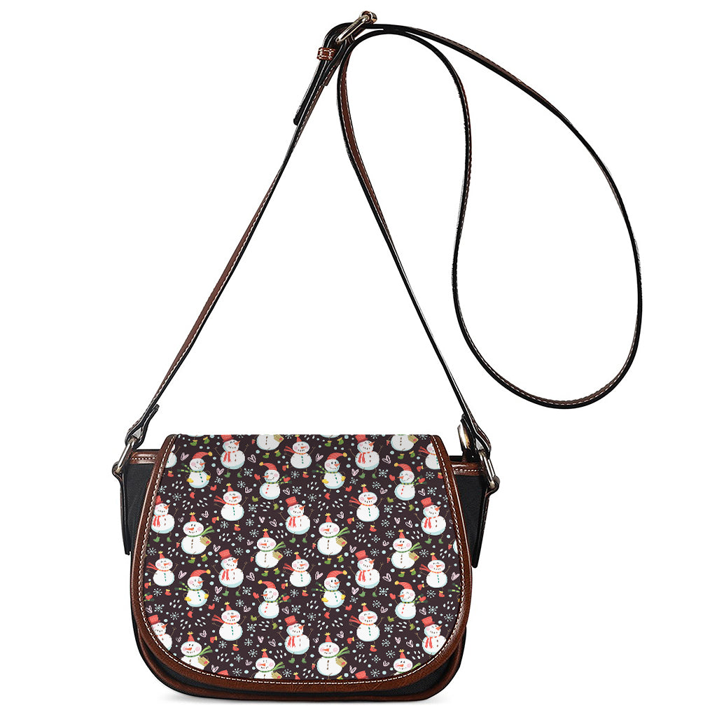 Happy Snowman Pattern Print Saddle Bag