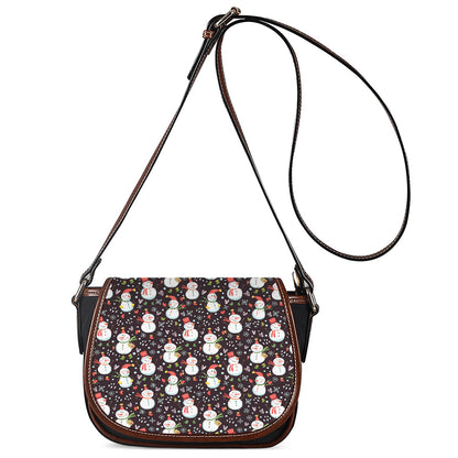 Happy Snowman Pattern Print Saddle Bag