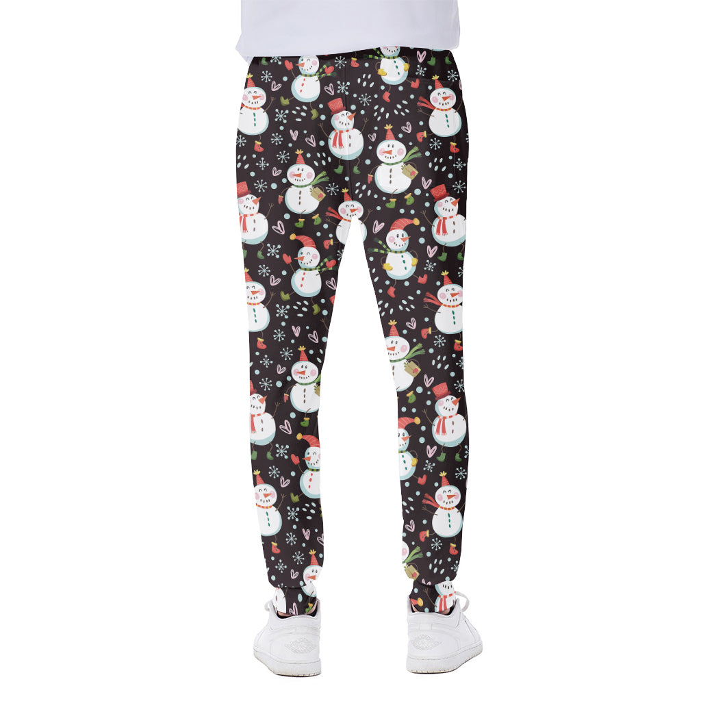 Happy Snowman Pattern Print Scuba Joggers