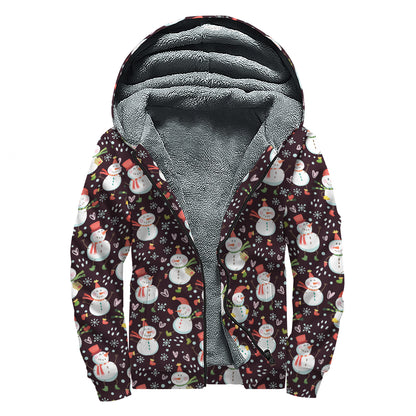 Happy Snowman Pattern Print Sherpa Lined Zip Up Hoodie