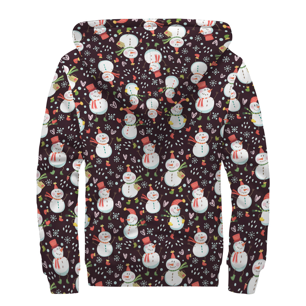 Happy Snowman Pattern Print Sherpa Lined Zip Up Hoodie