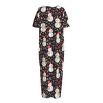 Happy Snowman Pattern Print Short Sleeve Long Nightdress