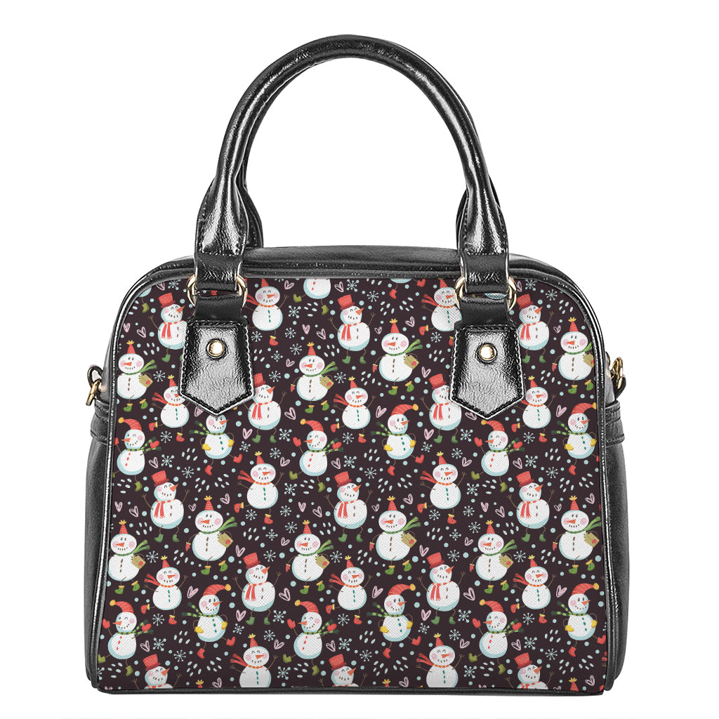 Happy Snowman Pattern Print Shoulder Handbag
