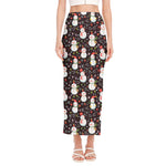 Happy Snowman Pattern Print Side Slit Maxi Skirt