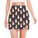Happy Snowman Pattern Print Side Slit Mini Skirt
