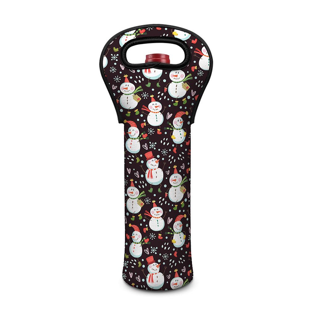 Happy Snowman Pattern Print Single Neoprene Wine Tote