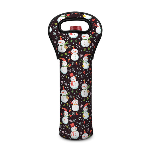 Happy Snowman Pattern Print Single Neoprene Wine Tote