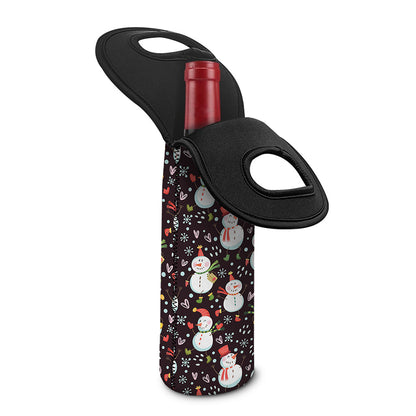 Happy Snowman Pattern Print Single Neoprene Wine Tote