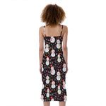 Happy Snowman Pattern Print Slim Fit Midi Cami Dress