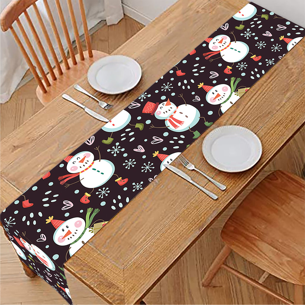 Happy Snowman Pattern Print Table Runner