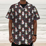 Happy Snowman Pattern Print Textured Short Sleeve Shirt