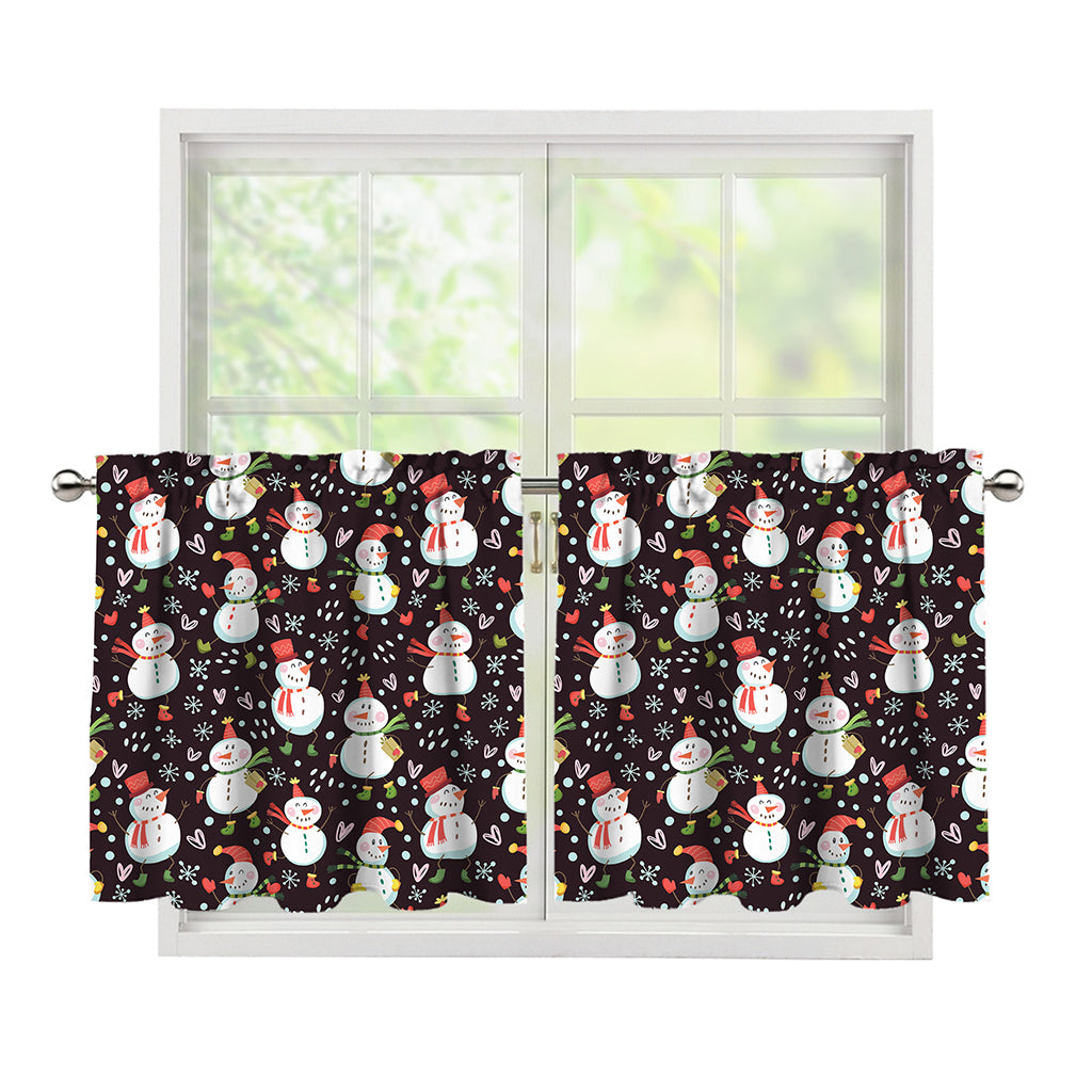 Happy Snowman Pattern Print Tier Curtains