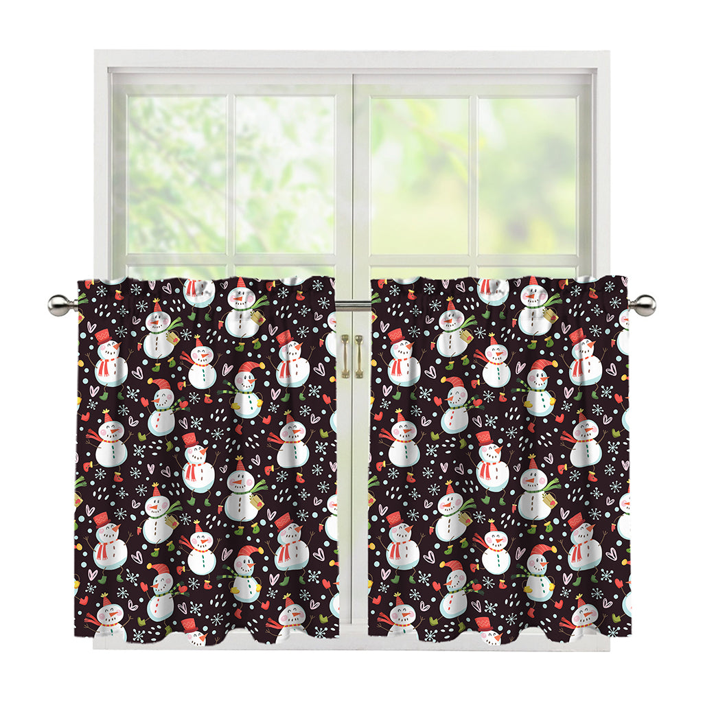 Happy Snowman Pattern Print Tier Curtains