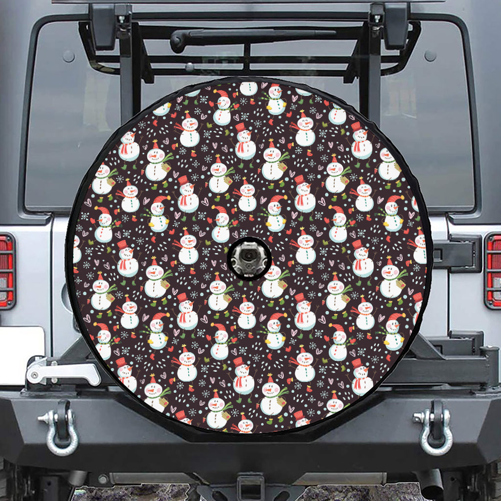 Happy Snowman Pattern Print Tire Cover With Camera Hole