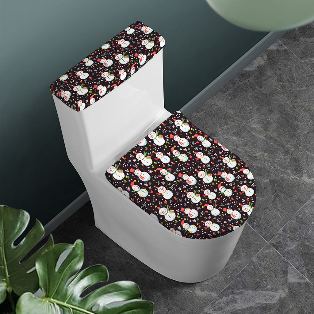 Happy Snowman Pattern Print Toilet Lid And Tank Cover Set