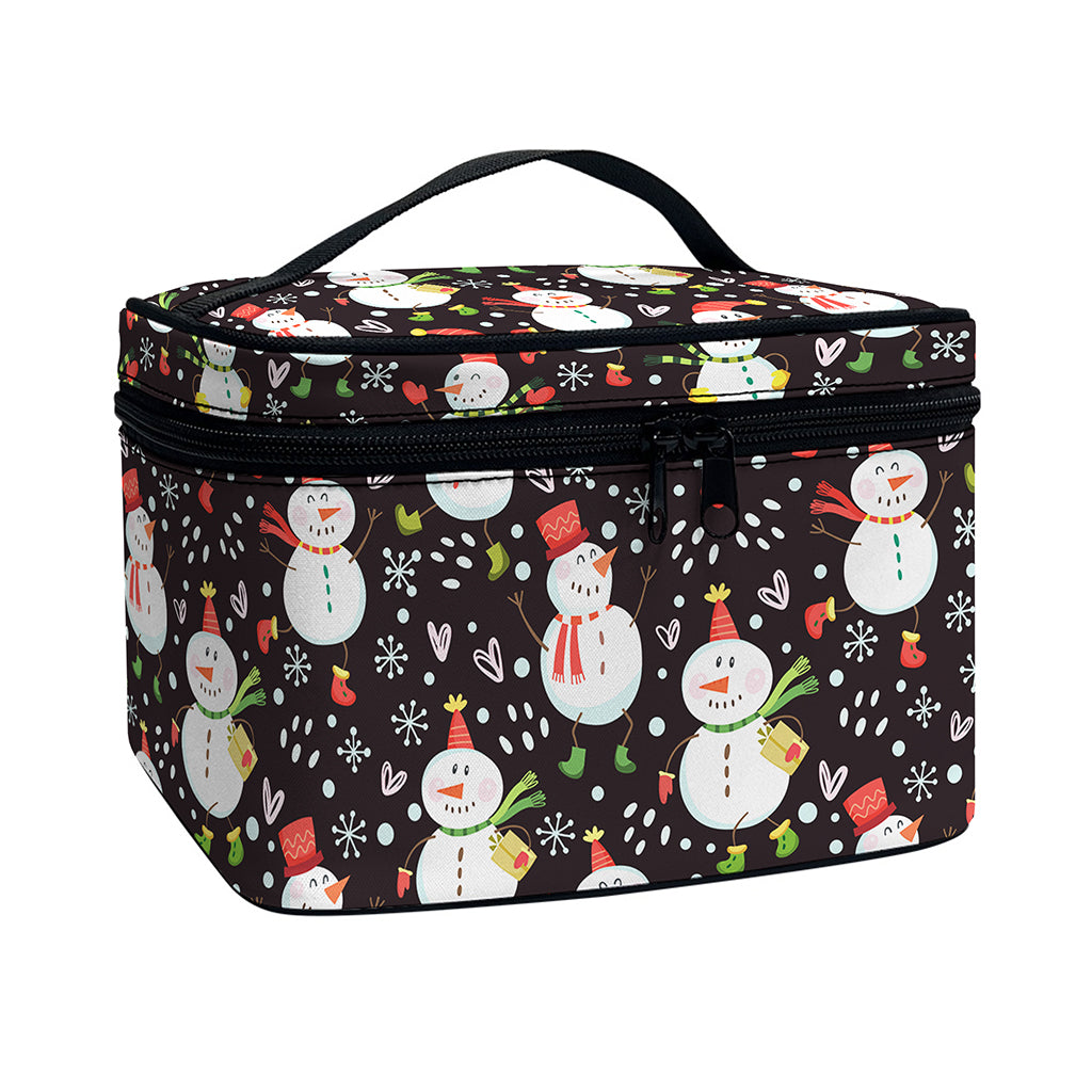 Happy Snowman Pattern Print Travel Makeup Bag