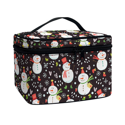 Happy Snowman Pattern Print Travel Makeup Bag