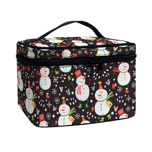 Happy Snowman Pattern Print Travel Makeup Bag