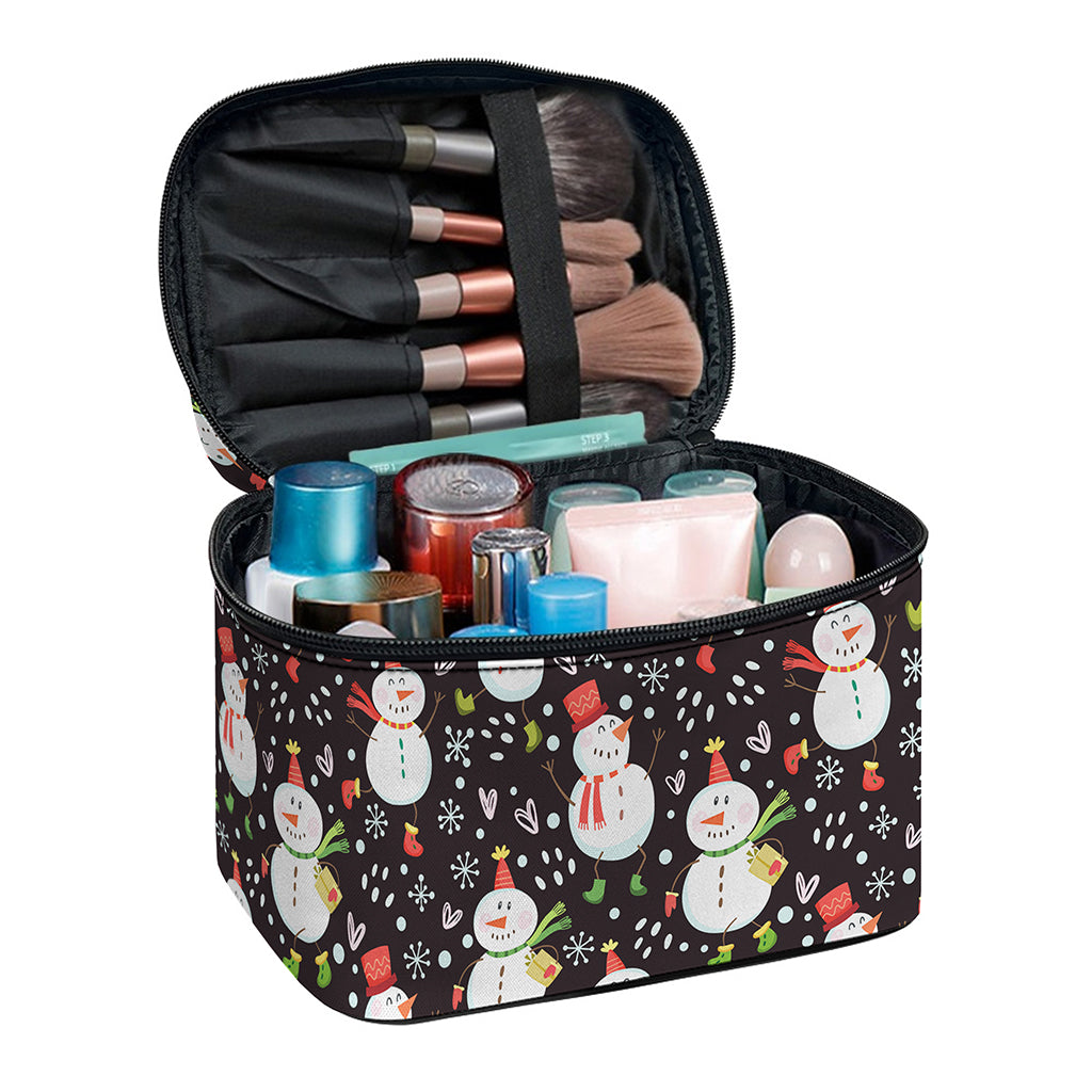 Happy Snowman Pattern Print Travel Makeup Bag
