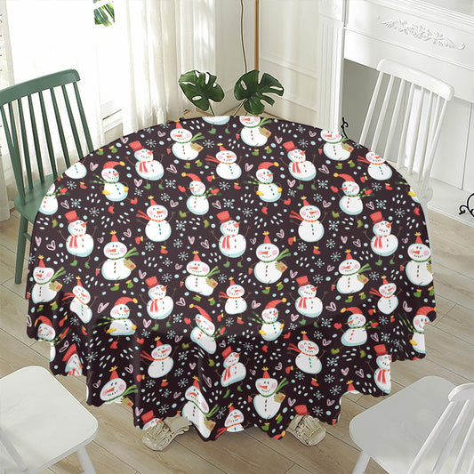 Happy Snowman Pattern Print Waterproof Round Tablecloth