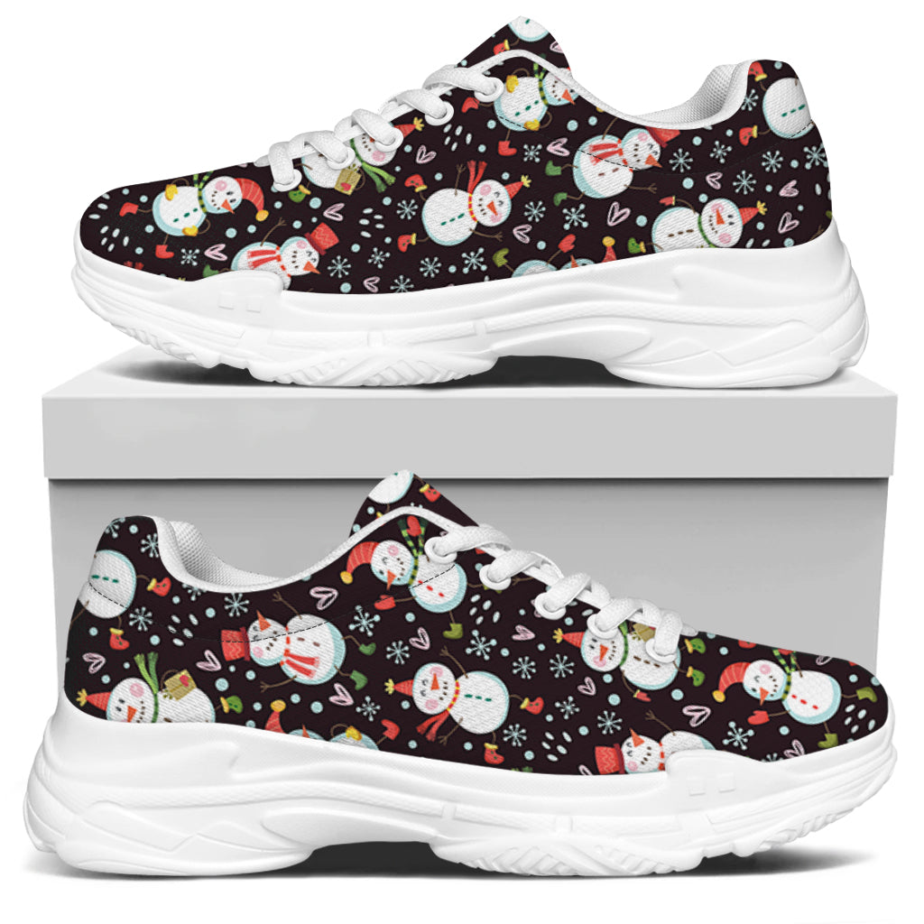 Happy Snowman Pattern Print White Chunky Shoes