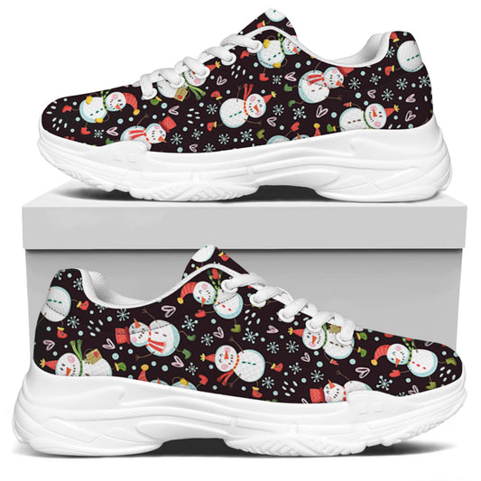 Happy Snowman Pattern Print White Chunky Shoes