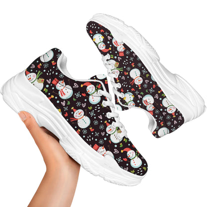 Happy Snowman Pattern Print White Chunky Shoes
