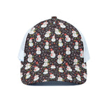 Happy Snowman Pattern Print White Mesh Trucker Cap