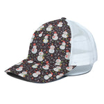 Happy Snowman Pattern Print White Mesh Trucker Cap