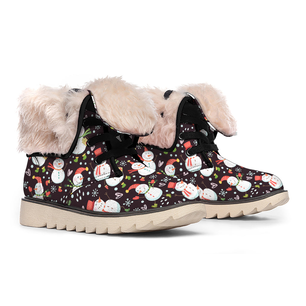 Happy Snowman Pattern Print Winter Boots