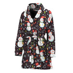 Happy Snowman Pattern Print Women's Bathrobe