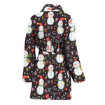 Happy Snowman Pattern Print Women's Bathrobe
