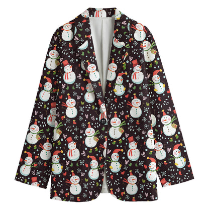 Happy Snowman Pattern Print Women's Blazer