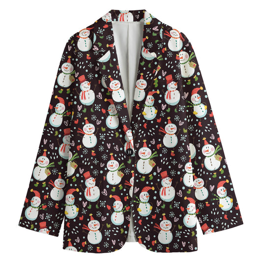 Happy Snowman Pattern Print Women's Blazer
