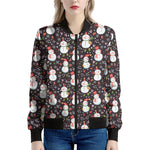 Happy Snowman Pattern Print Women's Bomber Jacket
