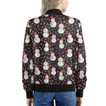 Happy Snowman Pattern Print Women's Bomber Jacket