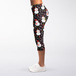 Happy Snowman Pattern Print Women's Capri Leggings
