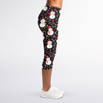 Happy Snowman Pattern Print Women's Capri Leggings
