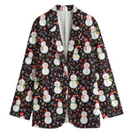 Happy Snowman Pattern Print Women's Cotton Blazer