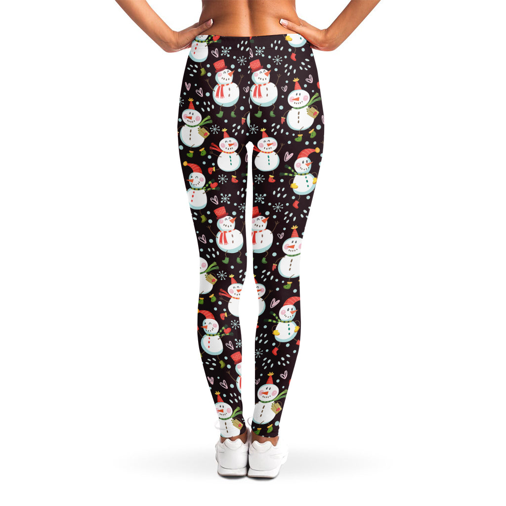 Happy Snowman Pattern Print Women's Leggings