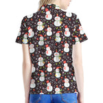 Happy Snowman Pattern Print Women's Polo Shirt