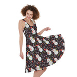 Happy Snowman Pattern Print Women's Sleeveless Dress