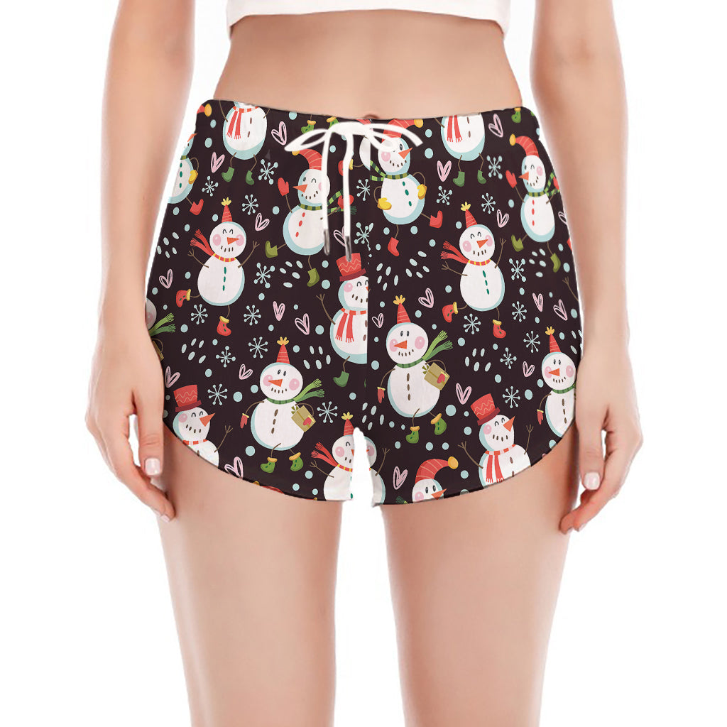 Happy Snowman Pattern Print Women's Split Running Shorts