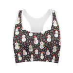 Happy Snowman Pattern Print Women's Sports Bra