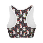 Happy Snowman Pattern Print Women's Sports Bra